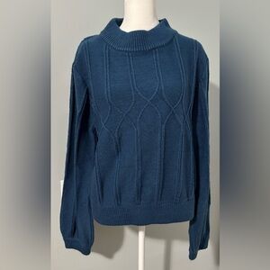 Anrabess Blue Cable Knit mock turtleneck style Sweater Size L
